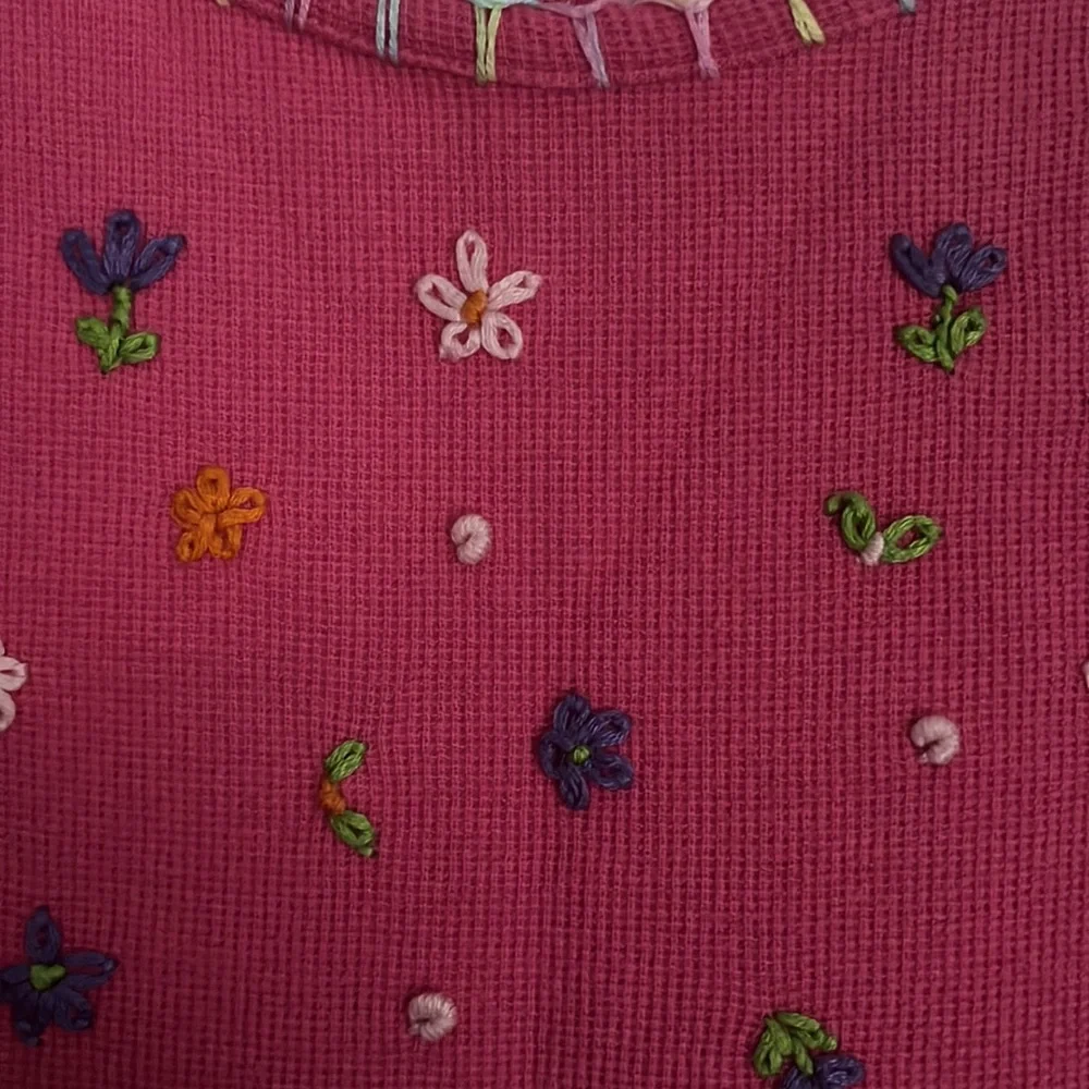 90’s Vintage Flapdoodles Dress Waffle Flower Embroidery